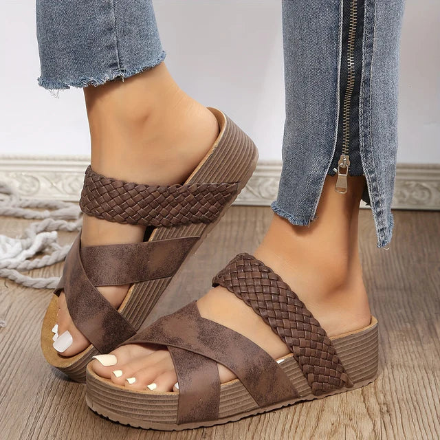 Women's Cushioned Sandals | Orthopedic Summer, Black Leather