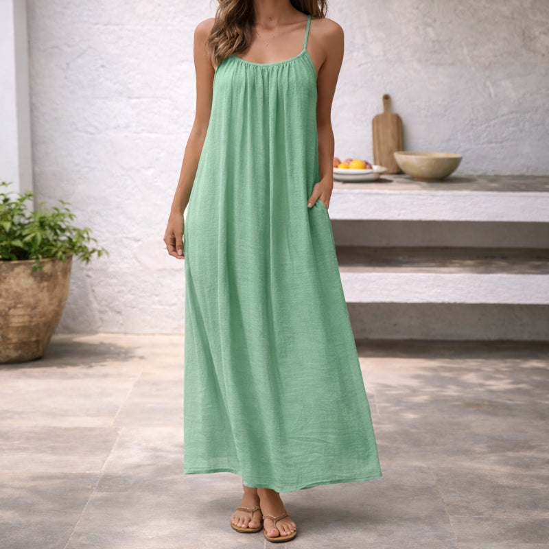 Women's Linen Loose Summer Dress | Spaghetti Strap Maxi