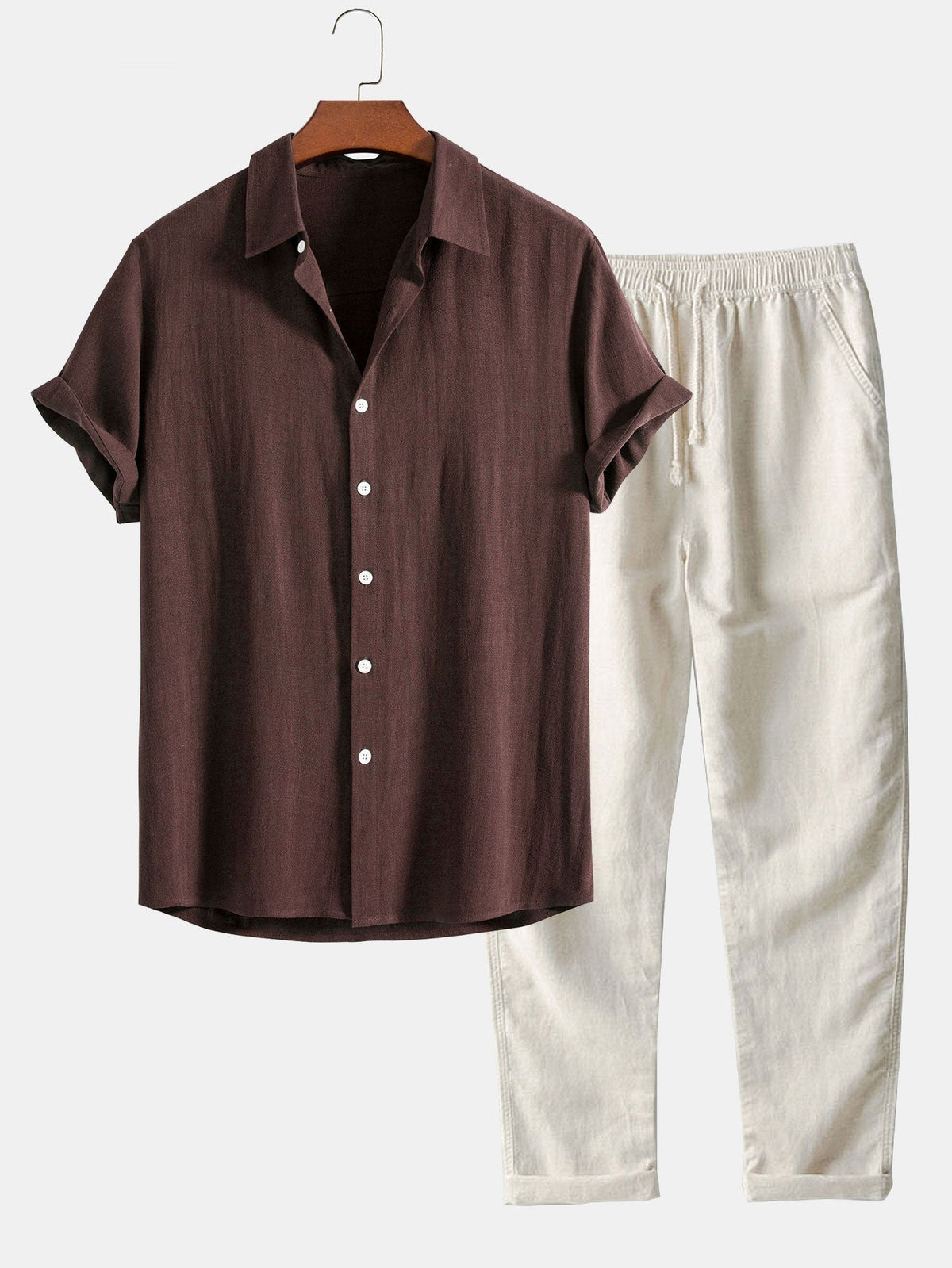 Men's Two-Piece Set | Button Shirt & Shorts with Drawstring