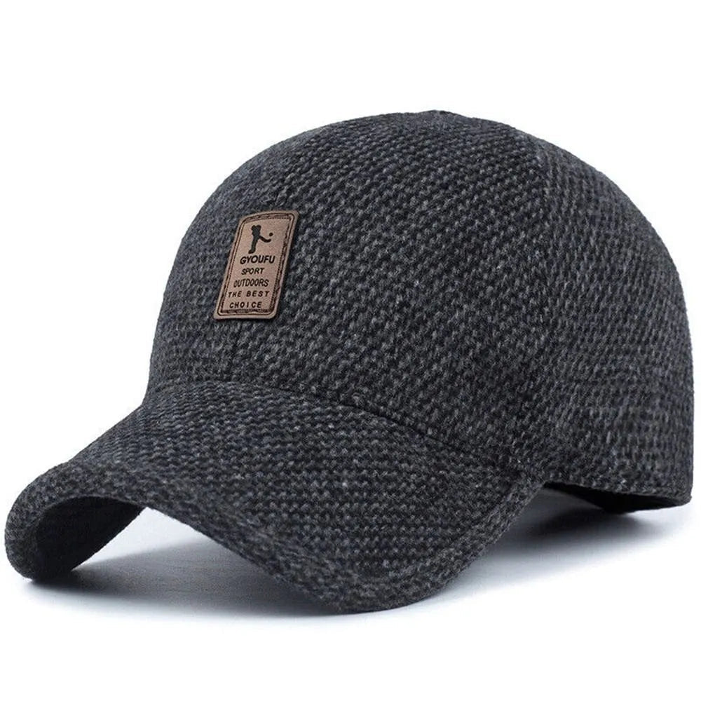 Men winter hat with earflaps adjustable fit in black grey and brown