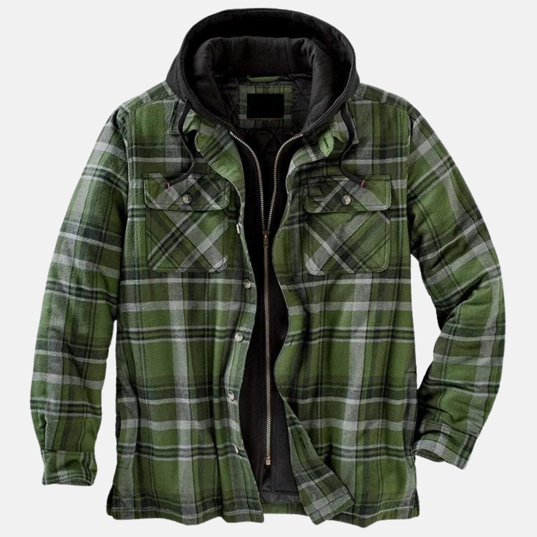 Plaid hooded jacket men lined warm winter casual
