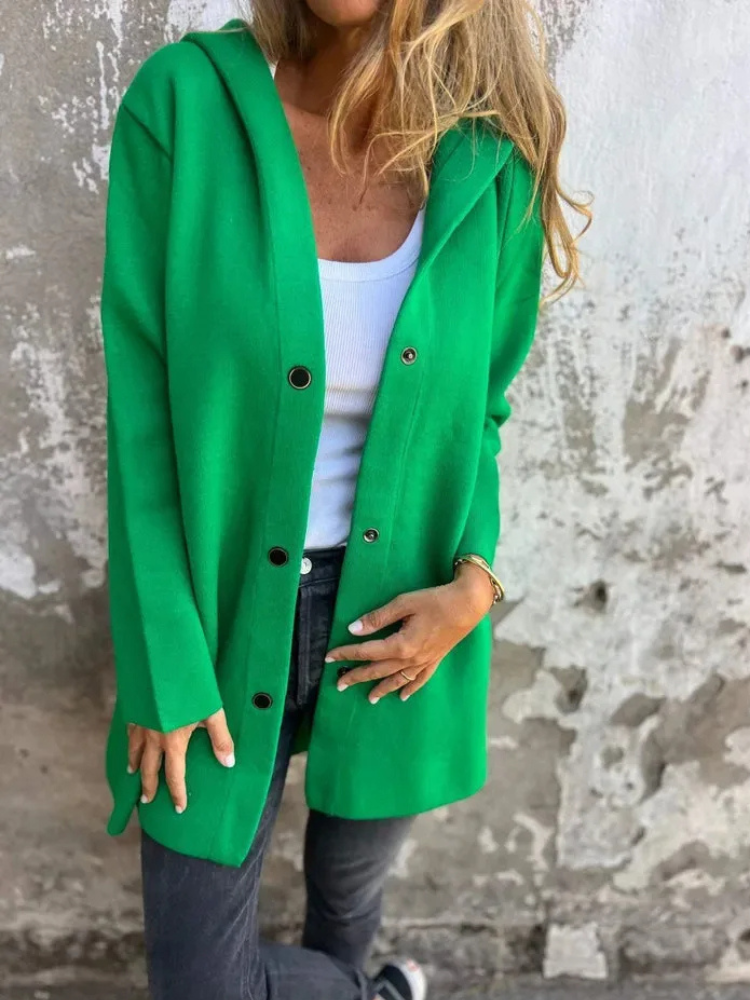 Women's Knit Cardigan | Hooded, Button Closure | Elegant