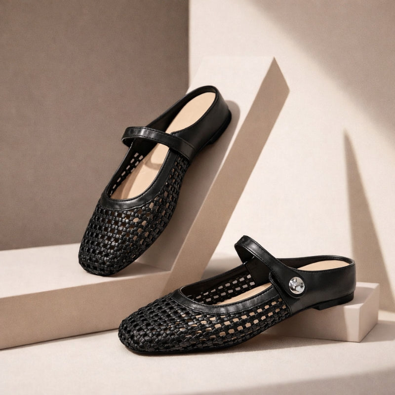 Women orthopedic woven mule flats backless slip-on supportive sole