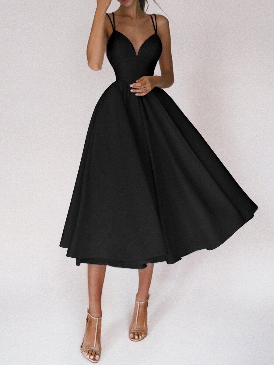 Lune London Grace Elegant Spaghetti Strap Dress with V-Neck