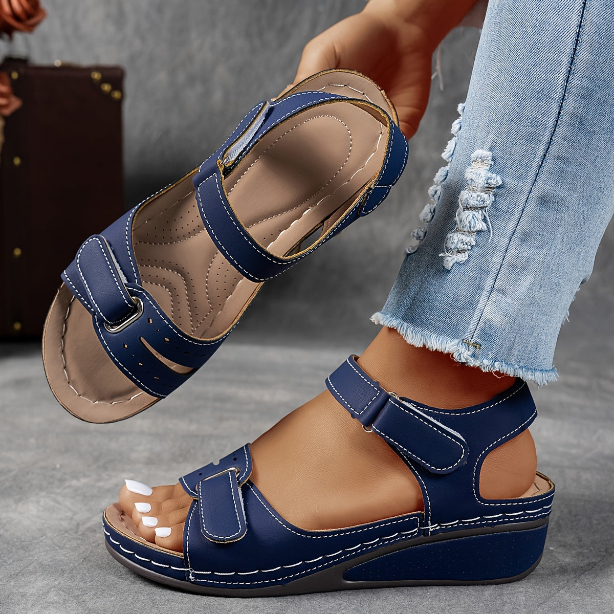 Women's Cushioned Leather Sandals | Adjustable Strap, PU Leather