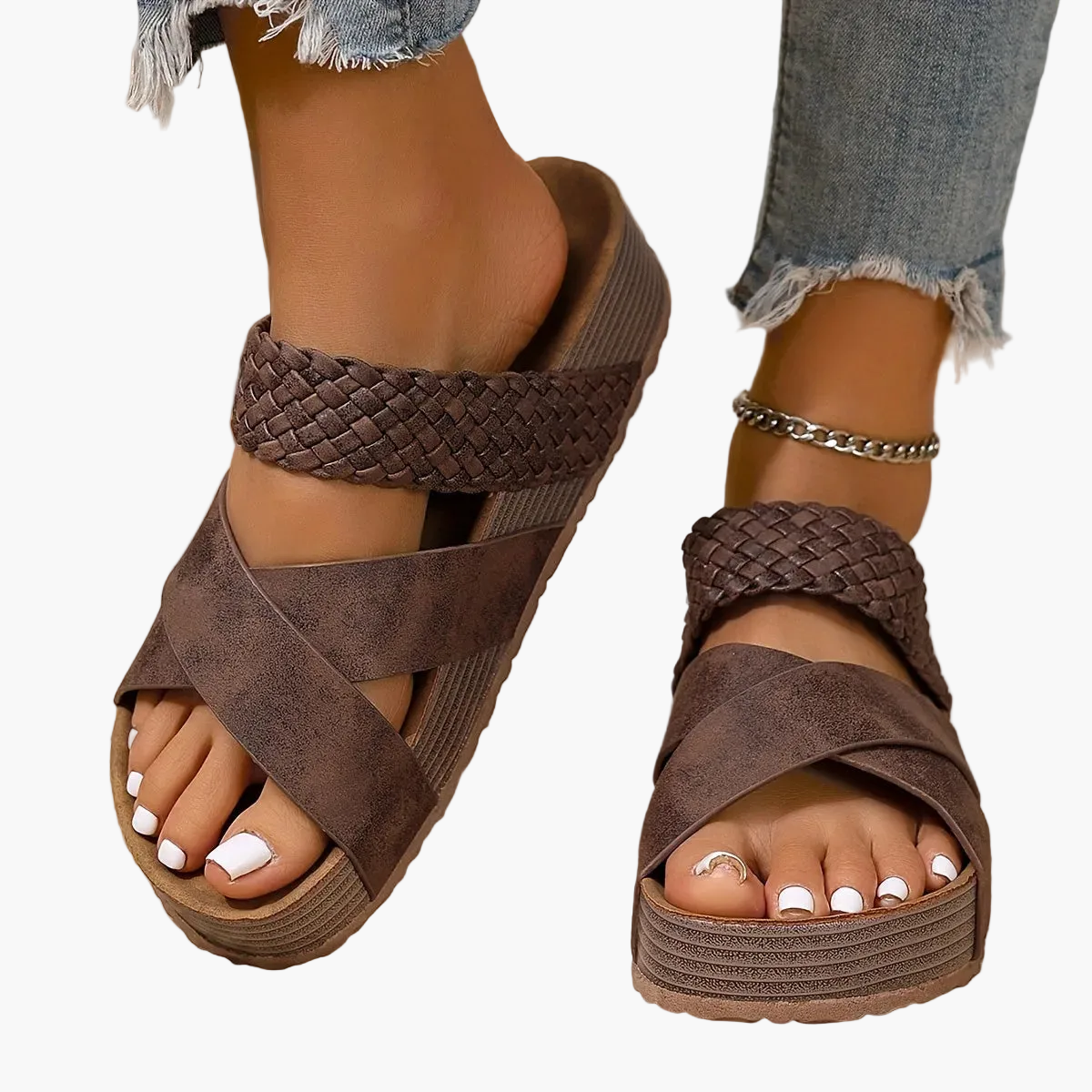 Women's Cushioned Sandals | Braided Straps, Platform Sole | Casual Summer