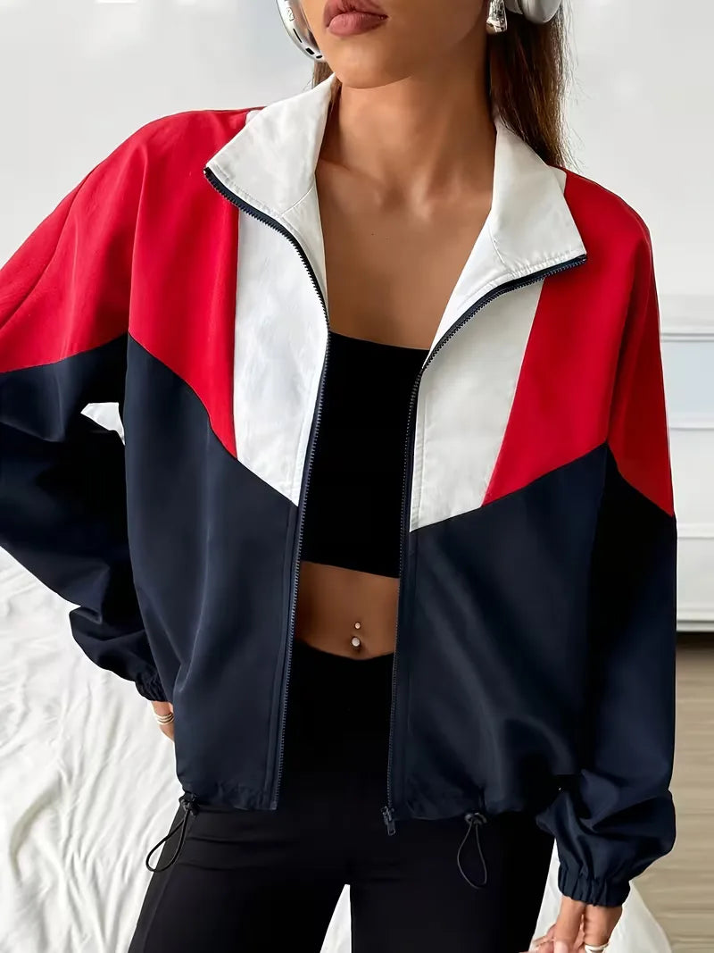 Women's Track Jacket | Navy Color-Block, Oversized Streetwear