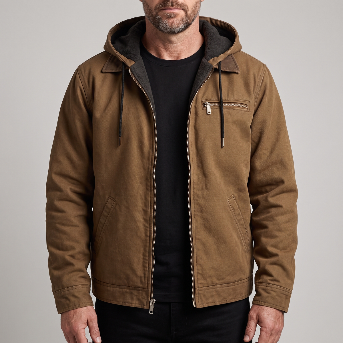 Men's sherpa bomber jacket cotton canvas with soft sherpa lining