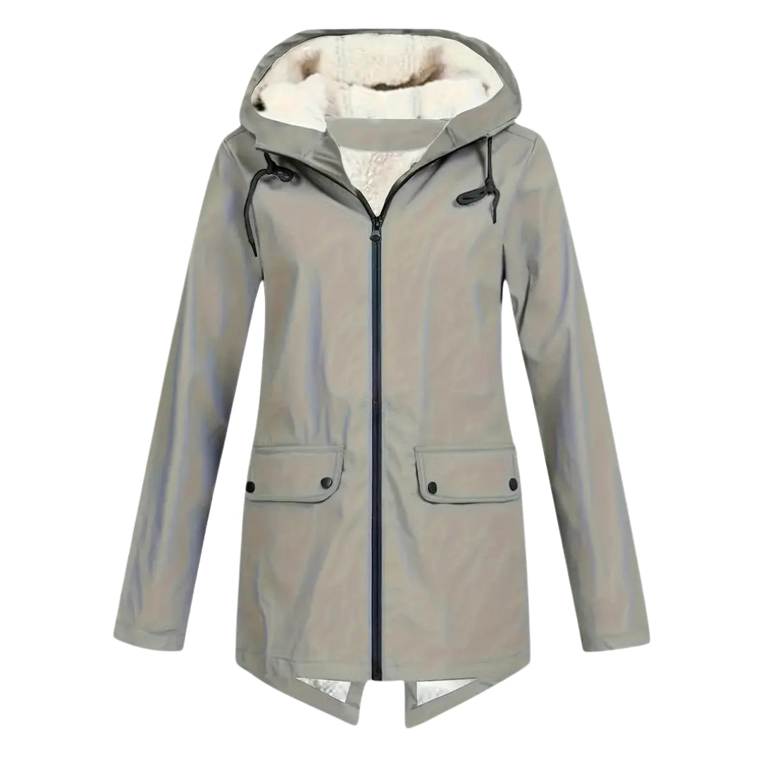 Women waterproof fleece lined jacket with adjustable hooded design