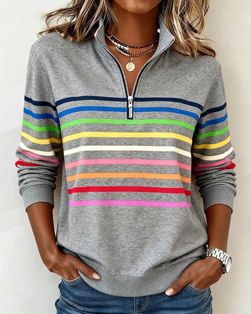 Women's Striped Sweater | Quarter Zip, Soft Comfort