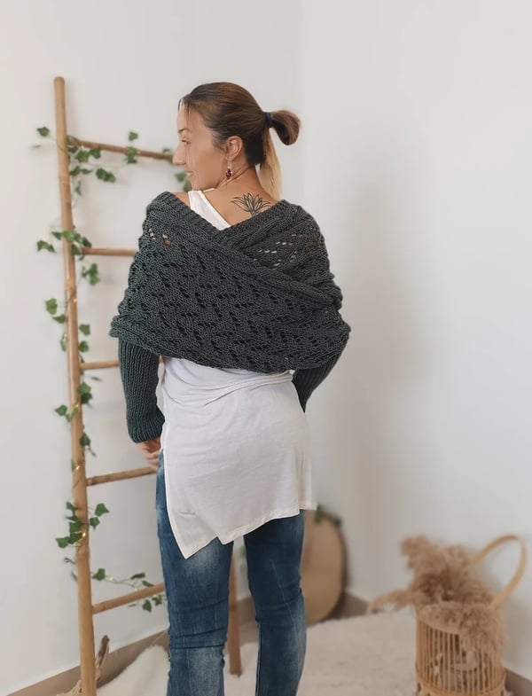 Women everything winter knit shawl scarf wrap with double sleeves in multiple colours