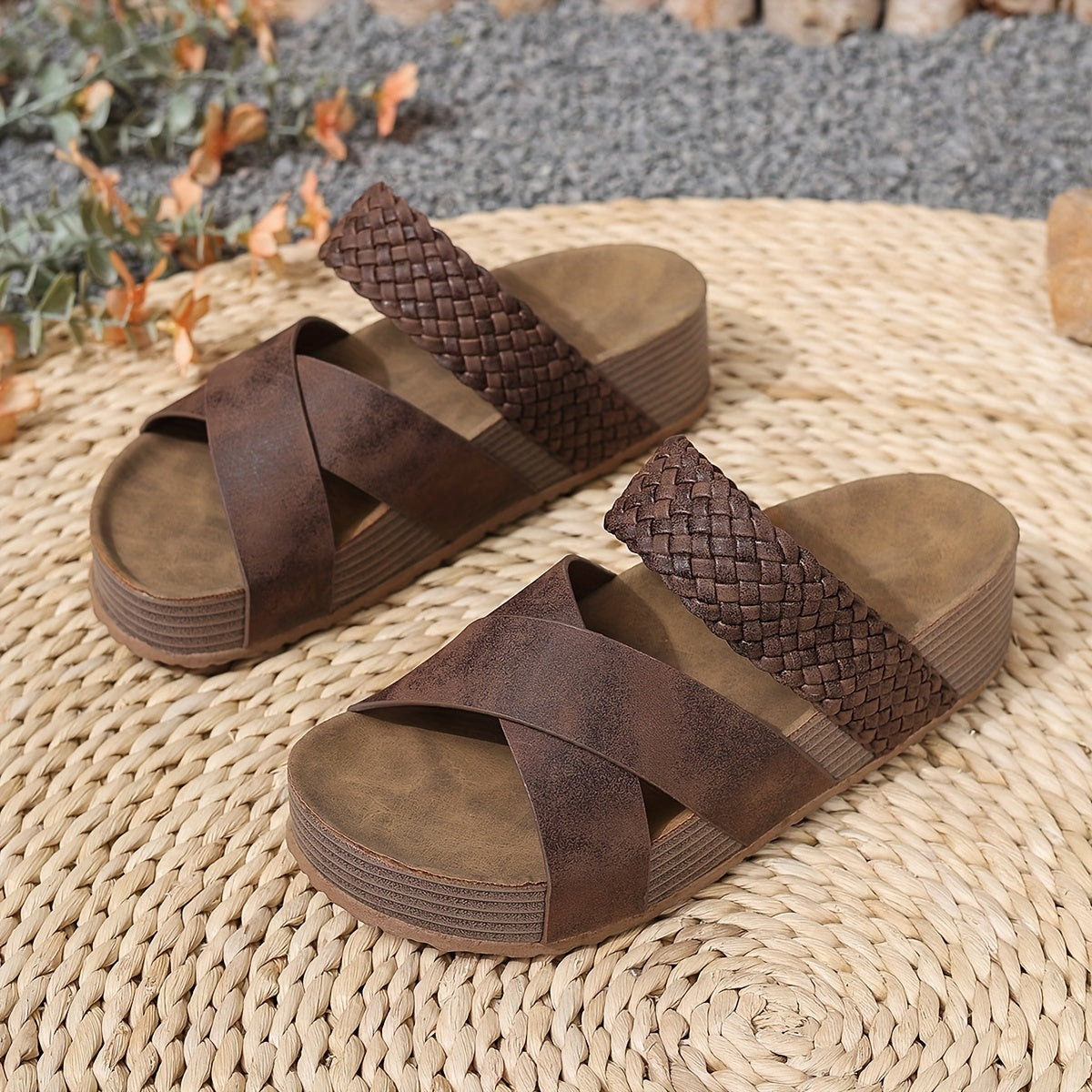 Women's Cushioned Sandals | Braided Straps, Platform Sole | Casual Summer