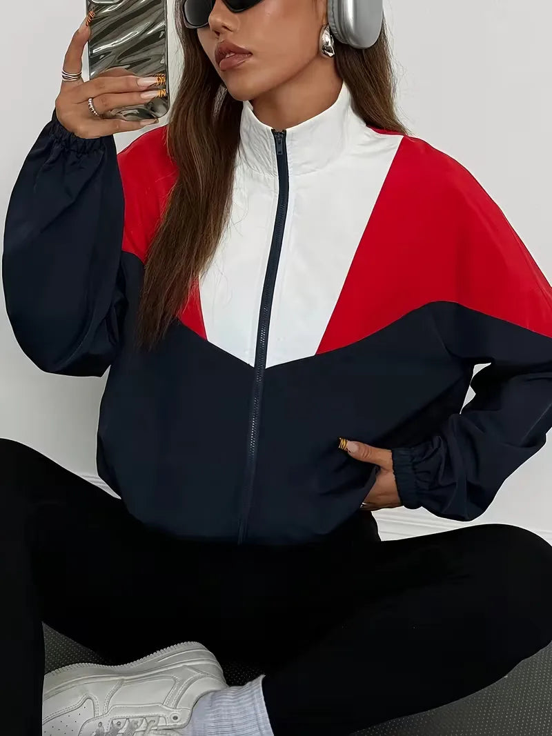 Women's Track Jacket | Navy Color-Block, Oversized Streetwear