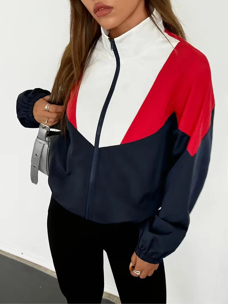 Women's Track Jacket | Navy Color-Block, Oversized Streetwear