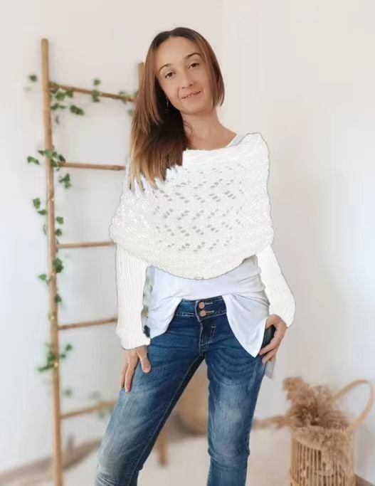 Women everything winter knit shawl scarf wrap with double sleeves in multiple colours