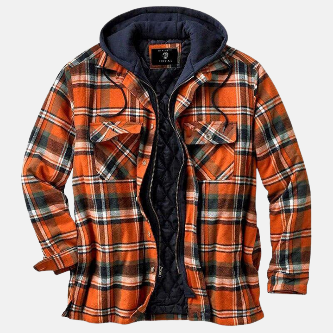 Plaid hooded jacket men lined warm winter casual