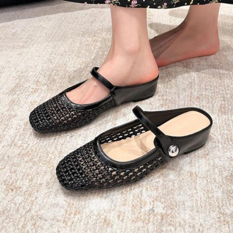 Women orthopedic woven mule flats backless slip-on supportive sole