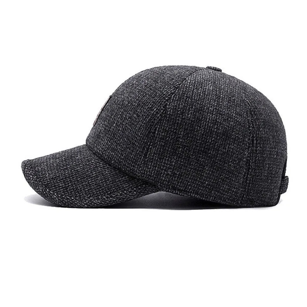 Men winter hat with earflaps adjustable fit in black grey and brown