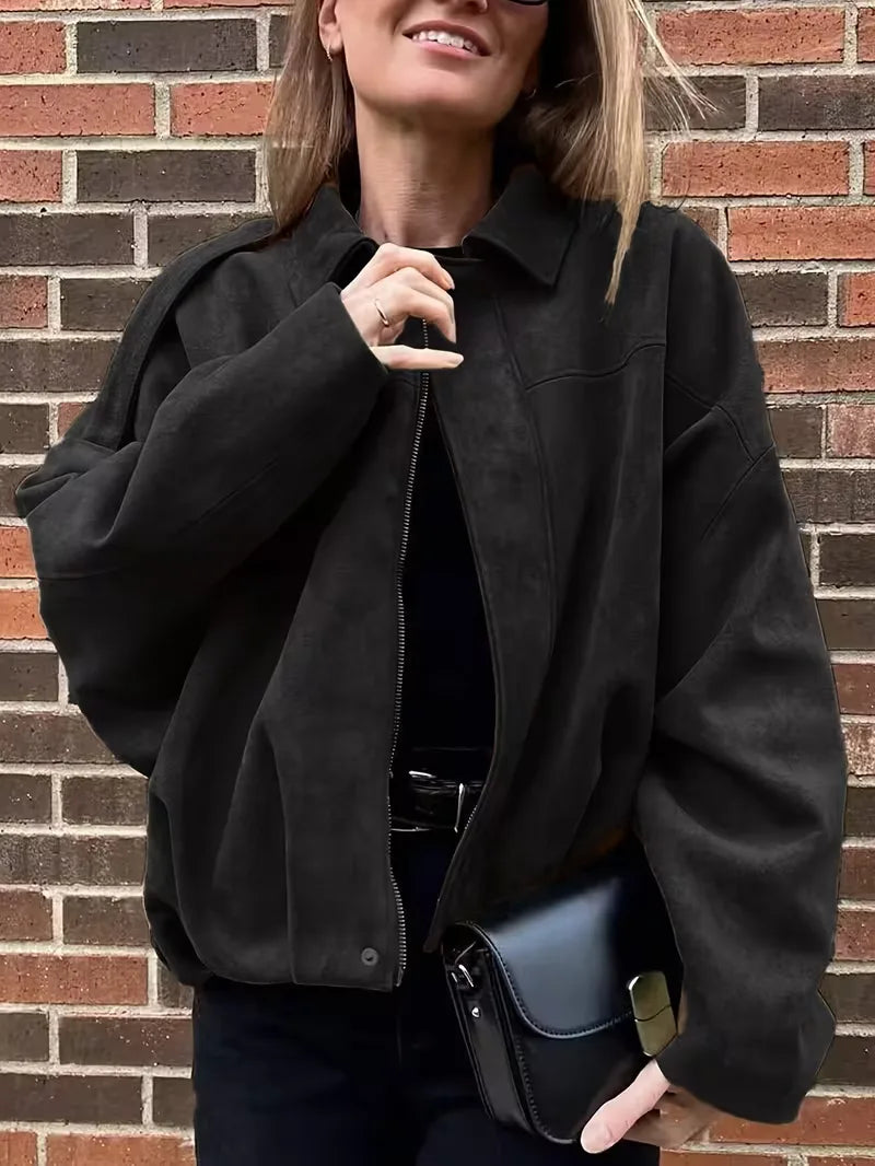 Oversized Bomber Jacket Women | Black, Apricot | Casual Streetwear