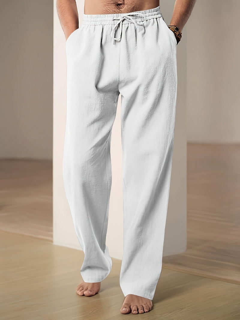 Men casual straight leg pants with elastic drawstring waist in multiple colours