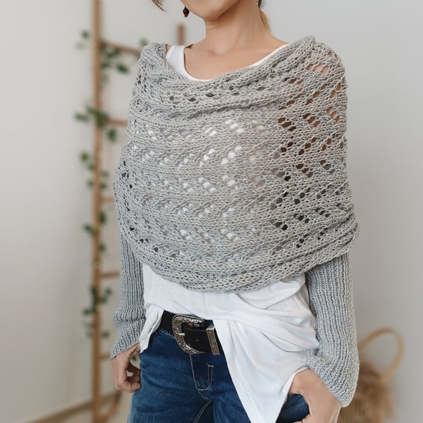Women everything winter knit shawl scarf wrap with double sleeves in multiple colours