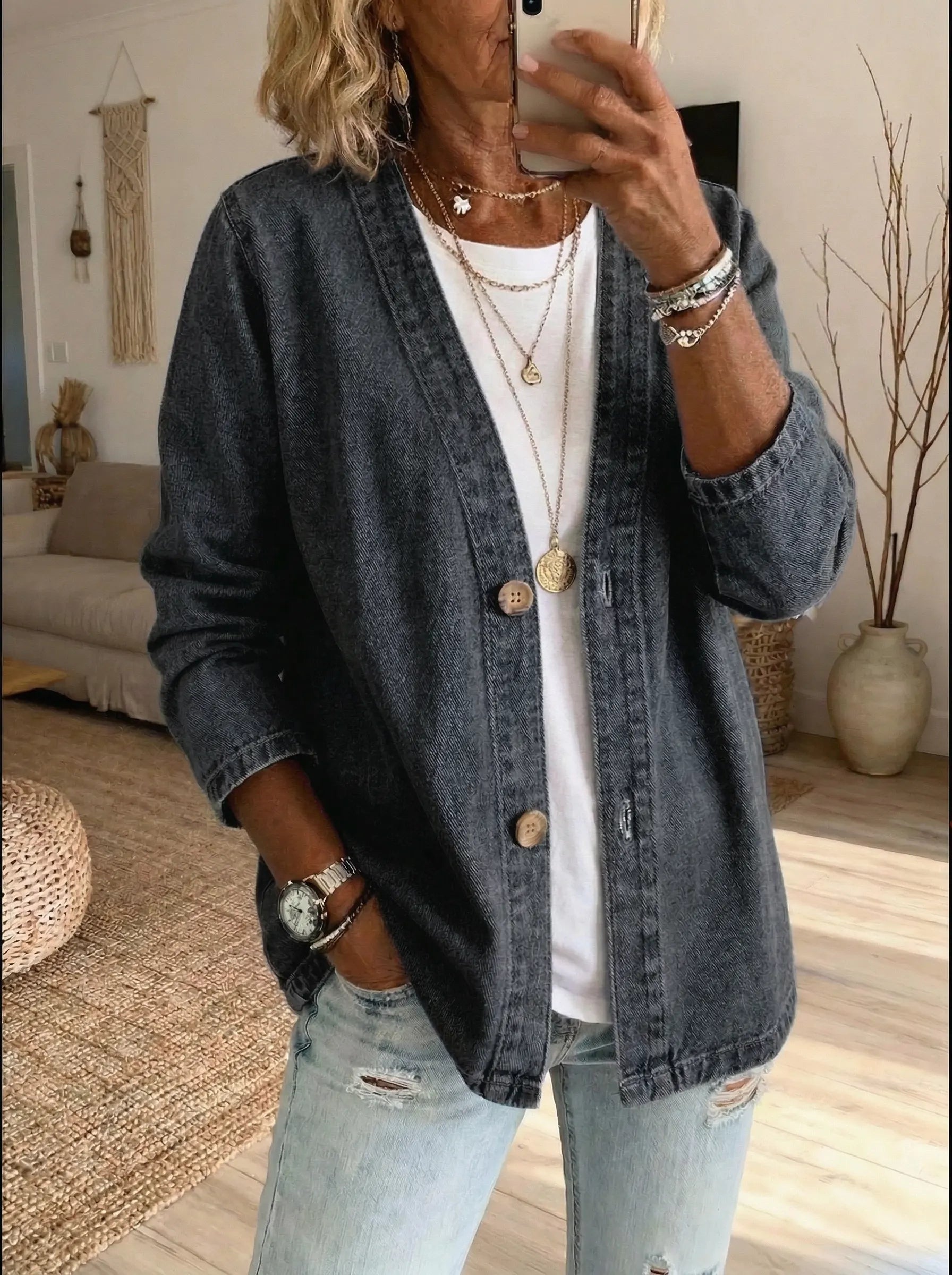 Denim Jacket | Straight Fit, Button Closure