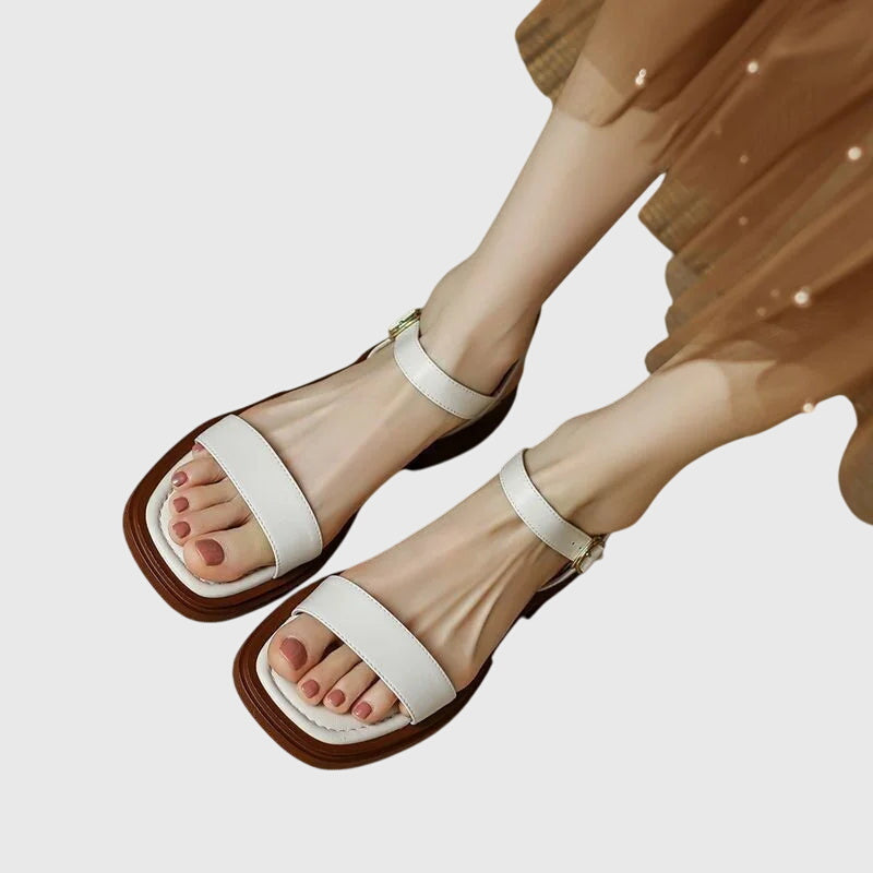 Cushioned Leather Sandals | Orthopedic Block Heel | Soft Insole