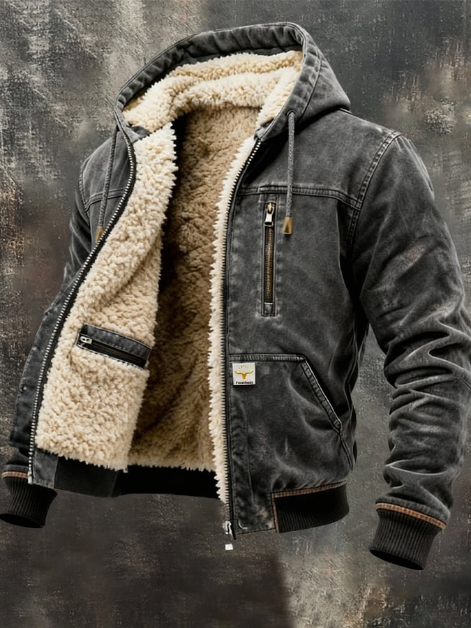 Men's jacket with sherpa lining, vintage style thermal winter jacket