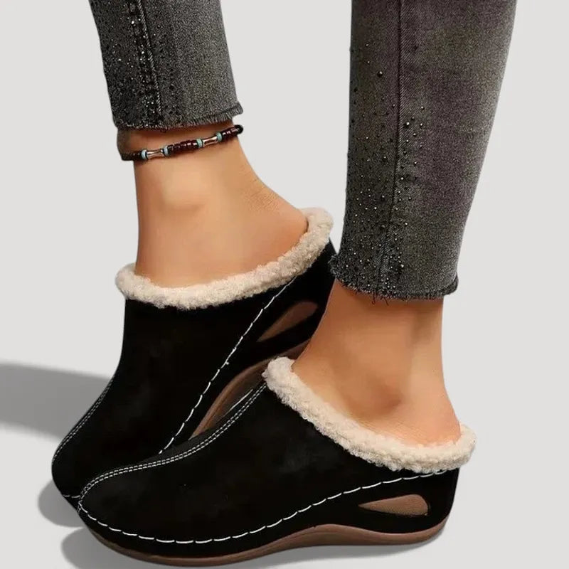 Women's Slippers | Soft Platform, Contrast Stitching | Blue, Black, Brown