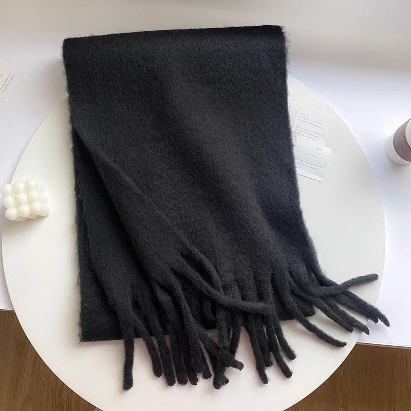 Women cashmere winter scarf tassel fringe solid color warm wrap