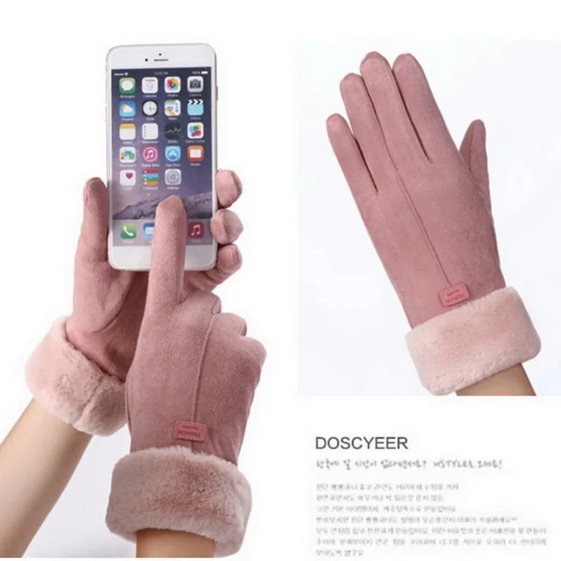 Women's Gloves | Suede, Fleece Lined | Windproof, Full Finger Touchscreen