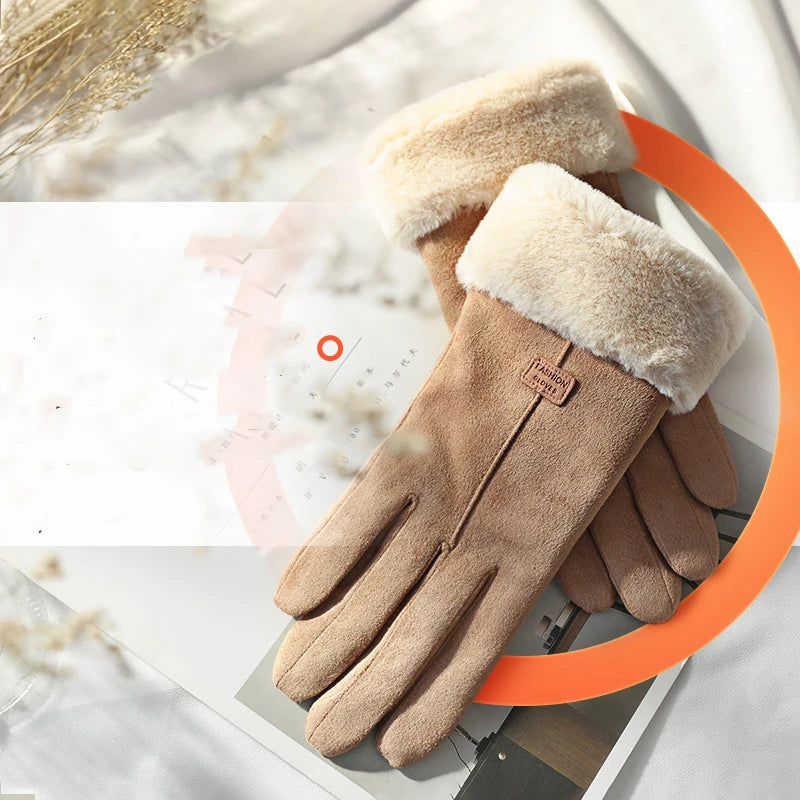 Women's Gloves | Suede, Fleece Lined | Windproof, Full Finger Touchscreen