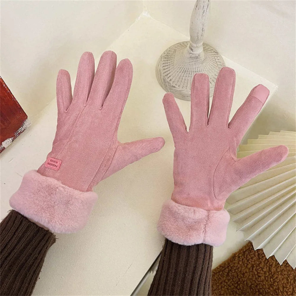 Women's Gloves | Suede, Fleece Lined | Windproof, Full Finger Touchscreen