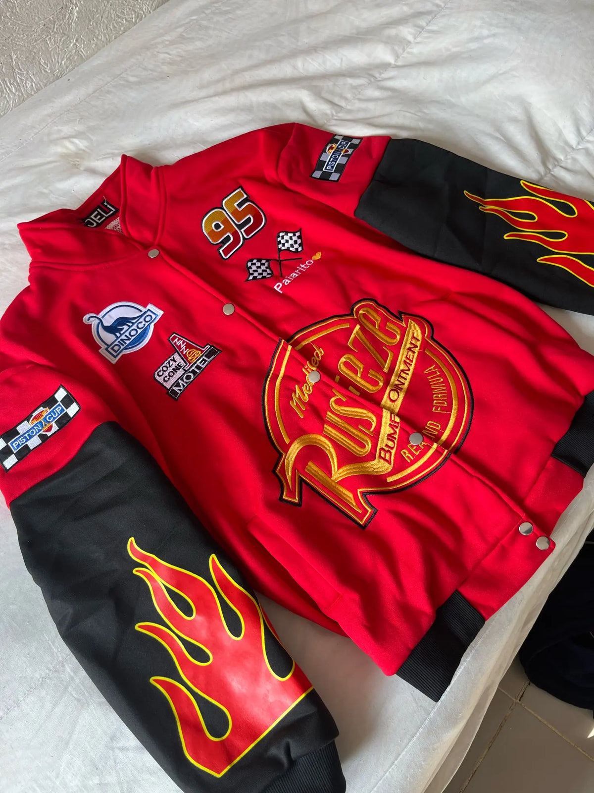 Women's Racing Jacket | Retro Motorsport, Baseball Style | Flame Print Design