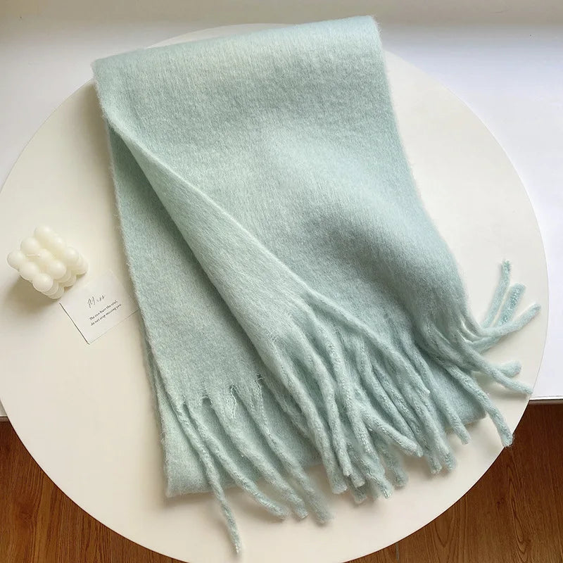 Women cashmere winter scarf tassel fringe solid color warm wrap