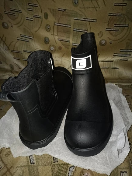 Men ankle rain boots slip on waterproof wellies non-slip outsole