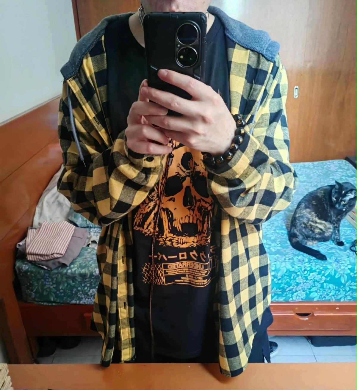 Mens plaid hooded jacket slim fit long sleeve, casual style