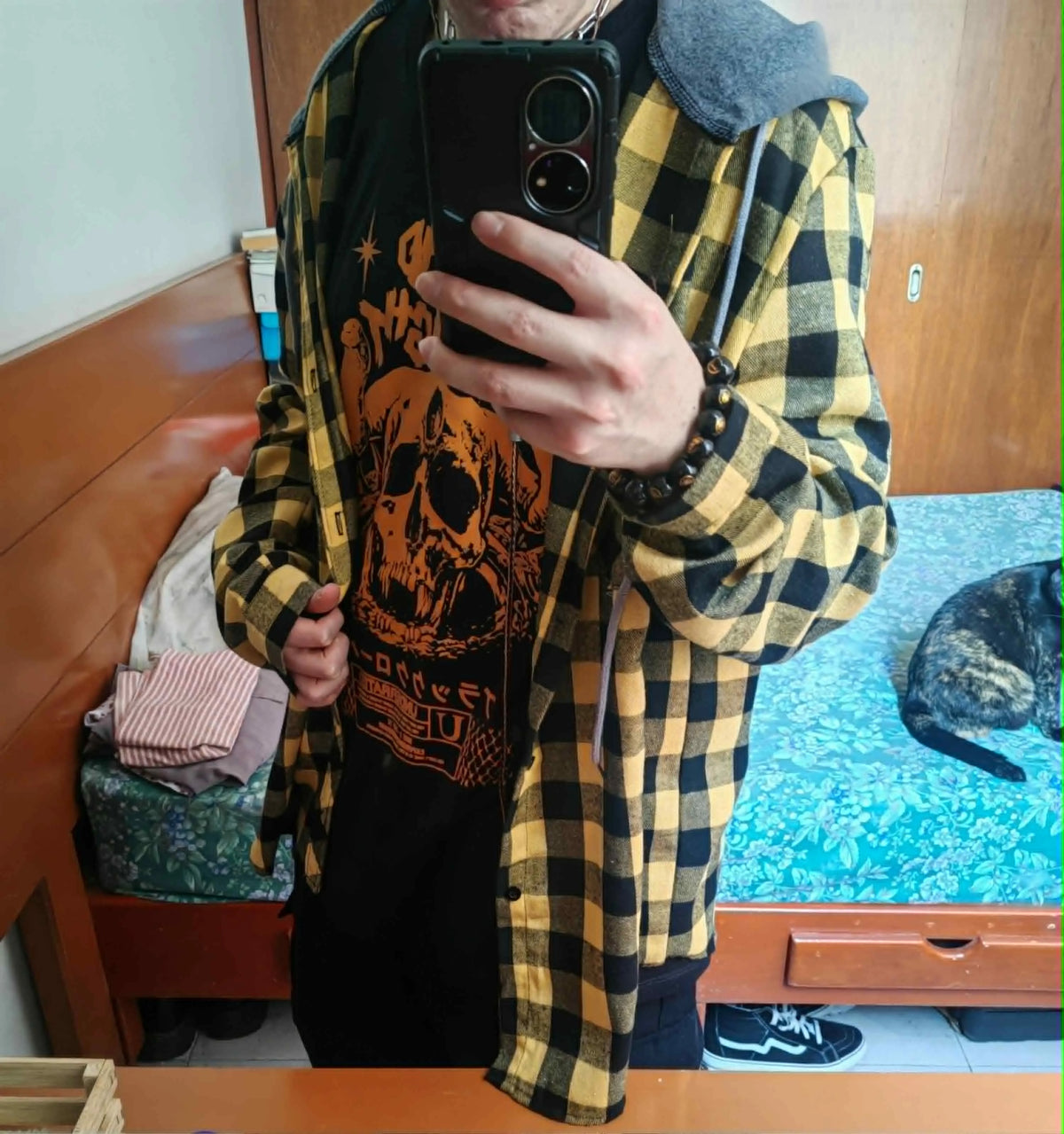 Mens plaid hooded jacket slim fit long sleeve, casual style