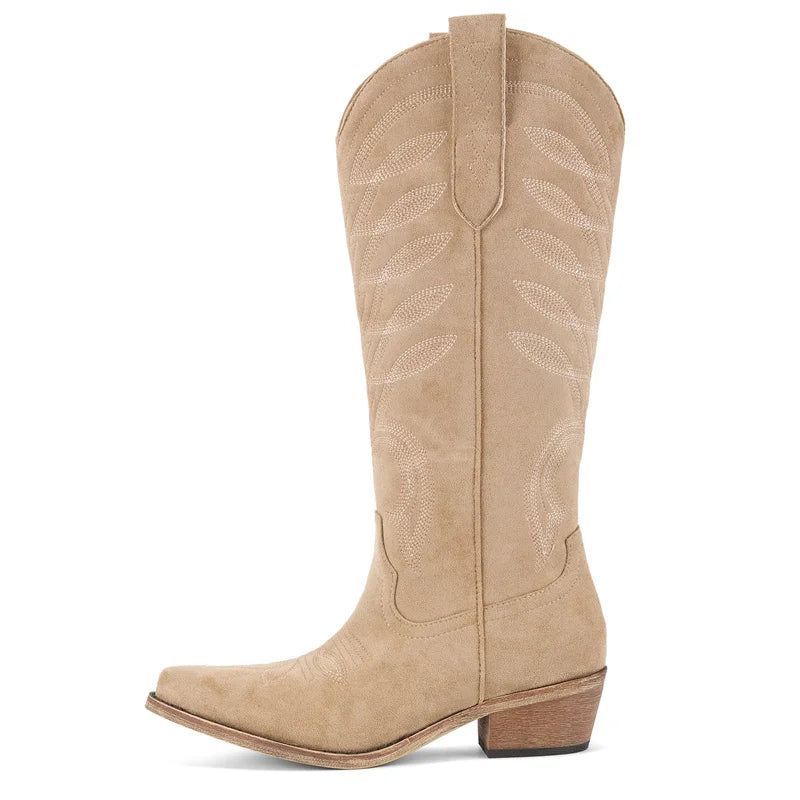 Women's Cowboy Boots | Knee High, Western Embroidery, Thick Heel