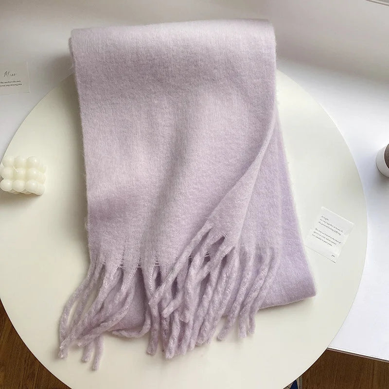 Women cashmere winter scarf tassel fringe solid color warm wrap