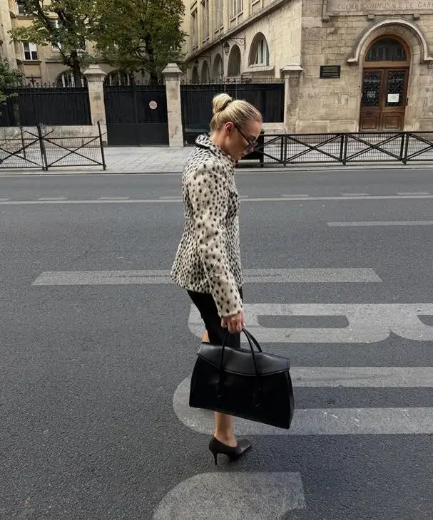 Womens leopard print coat with long sleeves and single breasted winter style