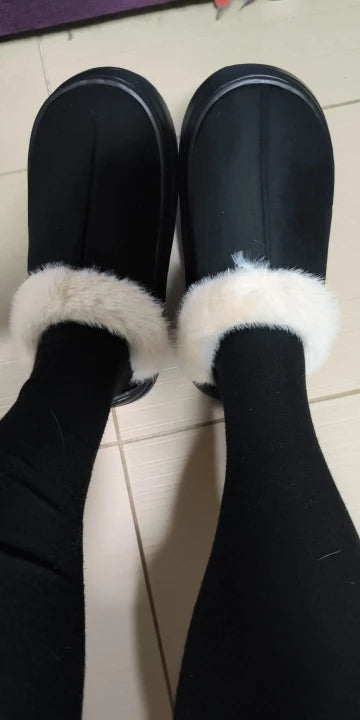 Women slipper boots fuzzy warm indoor anti-slip flat pull-on