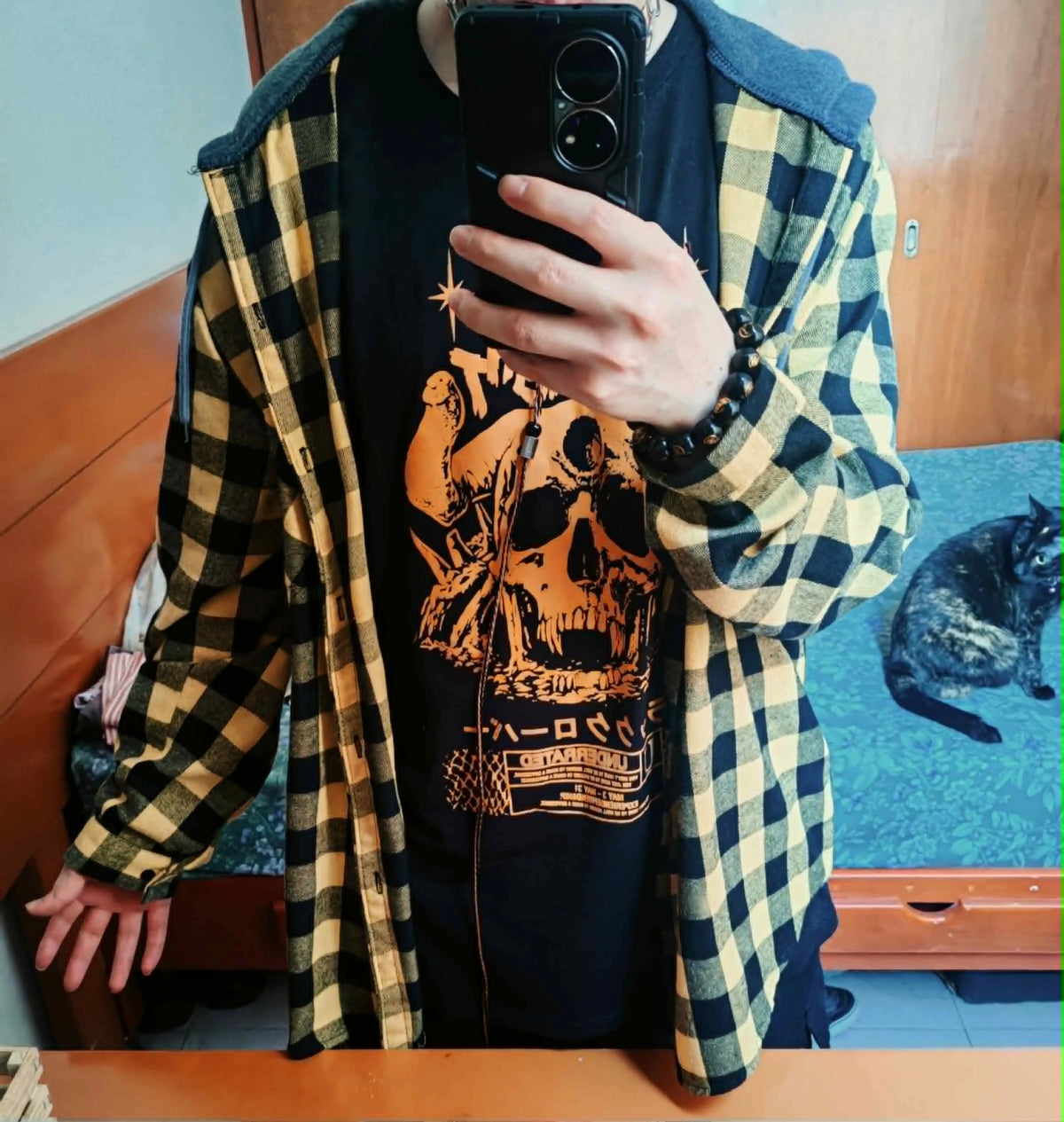 Mens plaid hooded jacket slim fit long sleeve, casual style