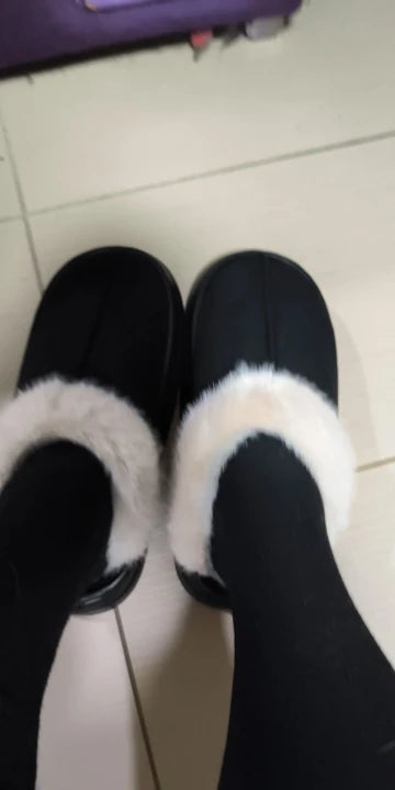 Women slipper boots fuzzy warm indoor anti-slip flat pull-on
