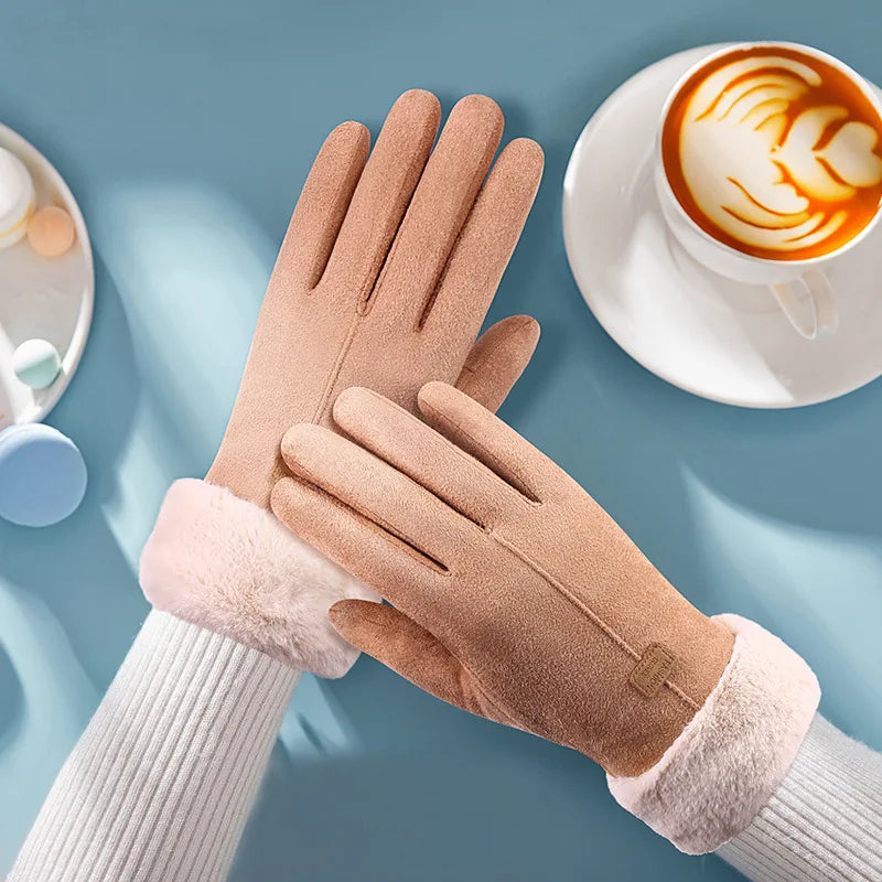 Women's Gloves | Suede, Fleece Lined | Windproof, Full Finger Touchscreen