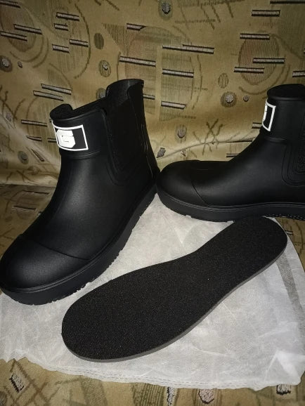Men ankle rain boots slip on waterproof wellies non-slip outsole
