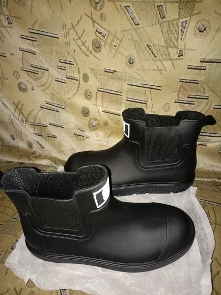 Men ankle rain boots slip on waterproof wellies non-slip outsole