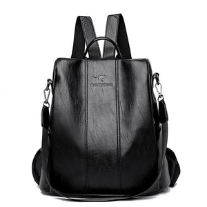Women's Backpack | Black Leather, Antitheft, Vintage