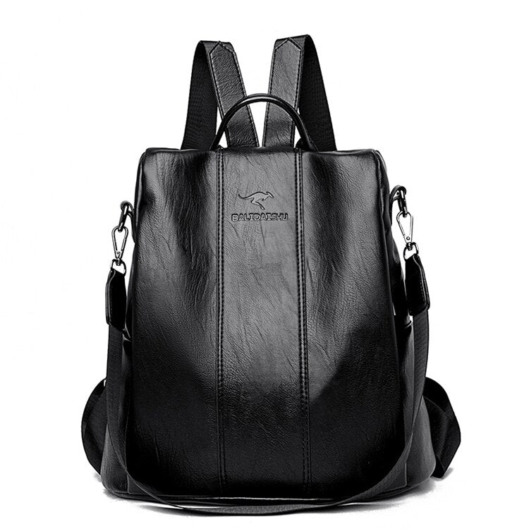 Women's Backpack | Black Leather, Antitheft, Vintage
