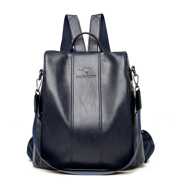 Women's Backpack | Black Leather, Antitheft, Vintage